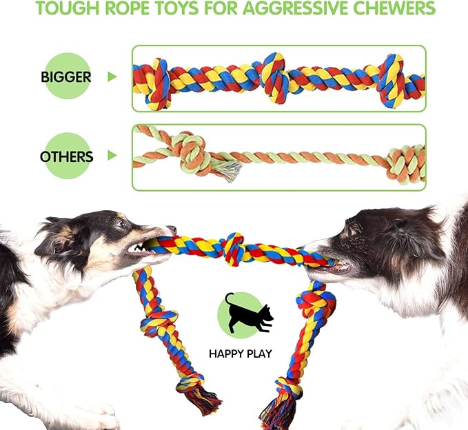 Indestructible Dog Rope Toys for Large Dogs & Aggressive Chewers, 9 Pcs Chew Toy Kit, Heavy Duty 5-Knot Cotton Rope Toys for Dental Health & Tug of War, Dog Teething Relief for Medium Large Breeds