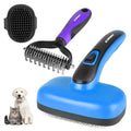 Dog Brush Kit – 3 PCS Grooming Set with Self-Cleaning Brush, Undercoat Rake & Pet Bath Brush. Great for Shedding, Tangles & Dirt Removal – Ideal for Long & Short Haired Dogs & Cats, Blue