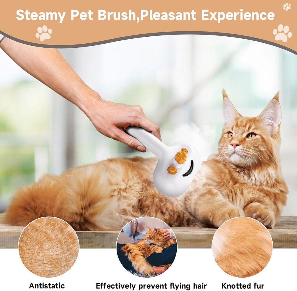 Pet Steam Brush for Dog & Cat – 3-in-1 Spray Hair Removal Comb – Steam for Shedding & Grooming – Water Brush for Long & Short Haired Pets – Spritz Defur Comb – Includes 2*Waterless Shampoo