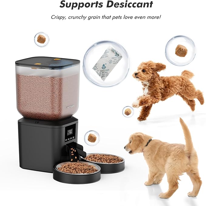 Automatic Cat Feeder for 2 Cats - 8L/34 Cups Large Capacity Auto Cat Food Dispenser with LCD Screen, 2 Food Trays, Timed Feeder, Up to 50 Portions 6 Meals Per Day, Keep Fresh