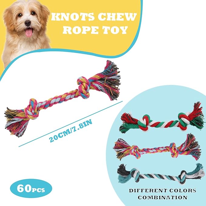 60 Pcs Multi Color Knot Rope Dog Chew Toys Puppy Rope Toy Dog Tug of War Toy Chew Toys for Small and Medium Dogs Puppies
