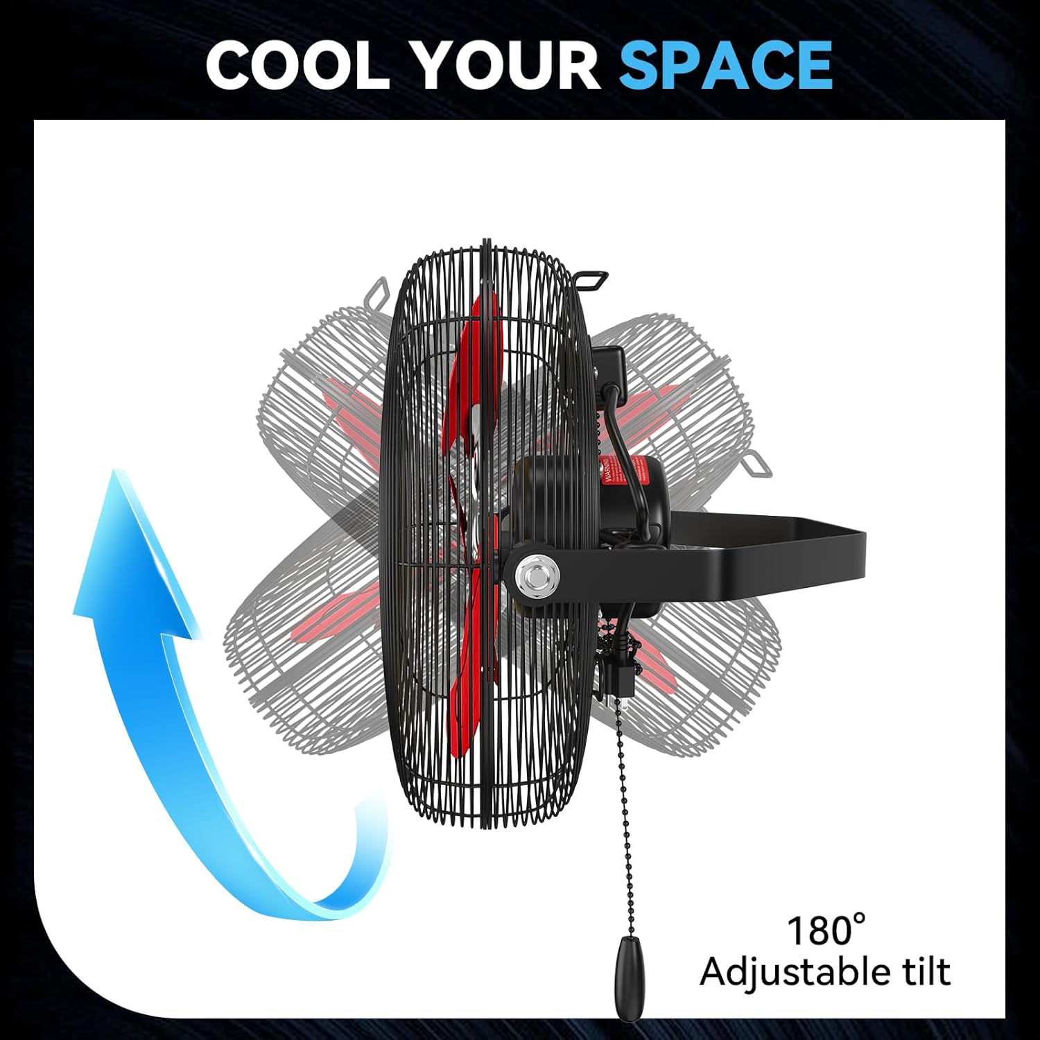 12 IN High Velocity Wall Mount Fan, 3 Speed Industrial Wall Fan with Sealed Motor, 2500 CFM Adjustable Air Circulator for Garage, Commercial, Greenhouse, Warehouse & Gazebo Use, UL Listed