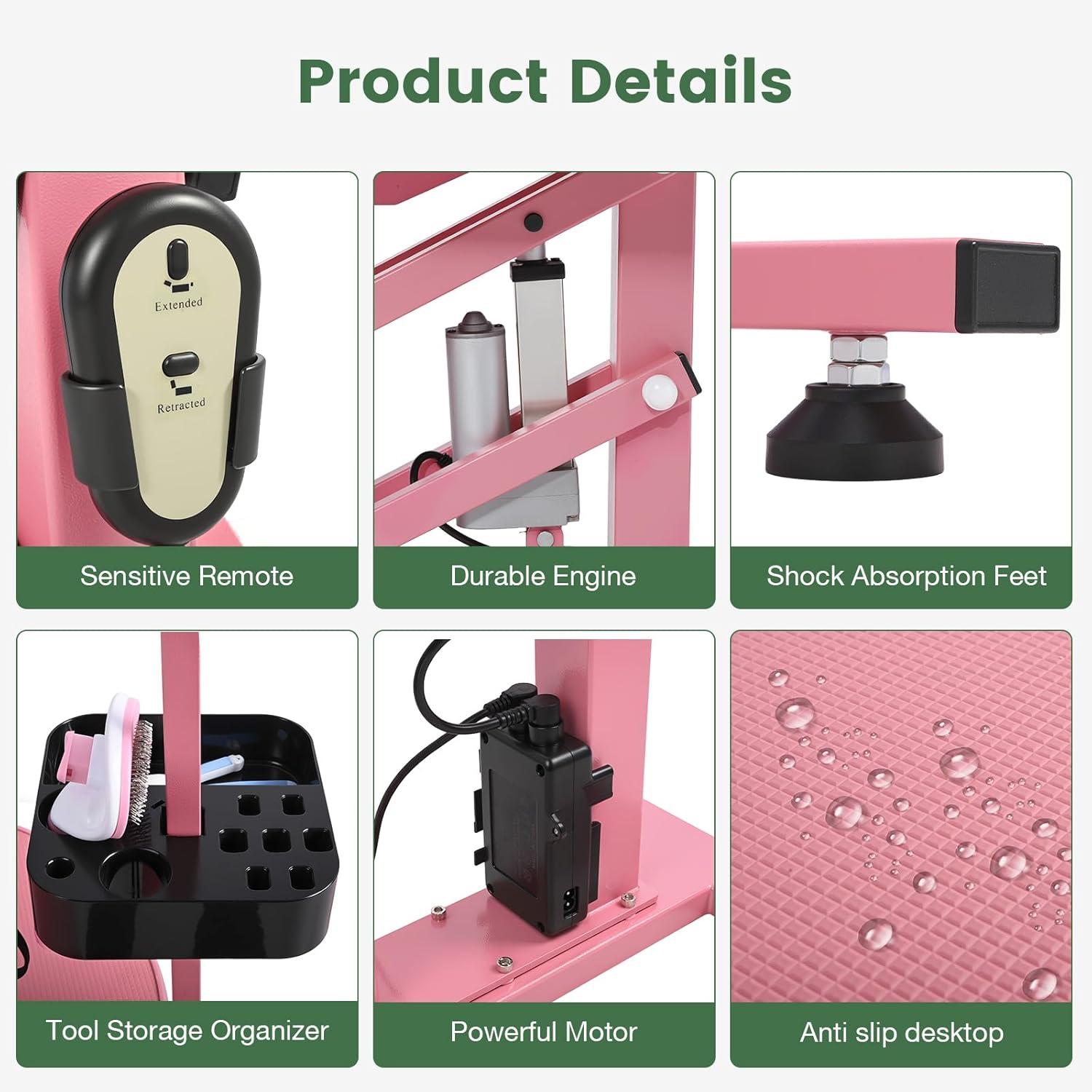 Electric Hydraulic Lift Pet Dog Grooming Table, 24Inch Grooming Desktop for Small Dogs, with Overhead Arm, Wireless Remote, Tool Organizer, Pink