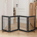 Dog Gate Wire Dog Gates for House Doorways Stairs 24-Inch Freestanding Pet Gate Puppy Fences Indoor (4 Panel, Black)