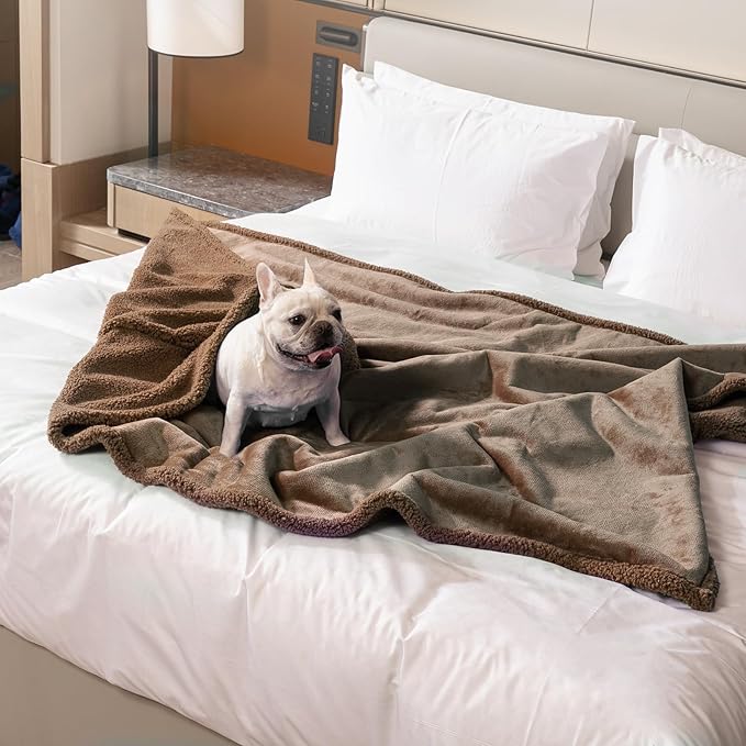 Waterproof Brown Dog Throw Blanket for Pet Couch Puppy Blankets Cover Fluffy Jacquard Fleece Leakproof Blankets Dark Color Sofa Couch Covers Mats Warm Washable-Camel,S
