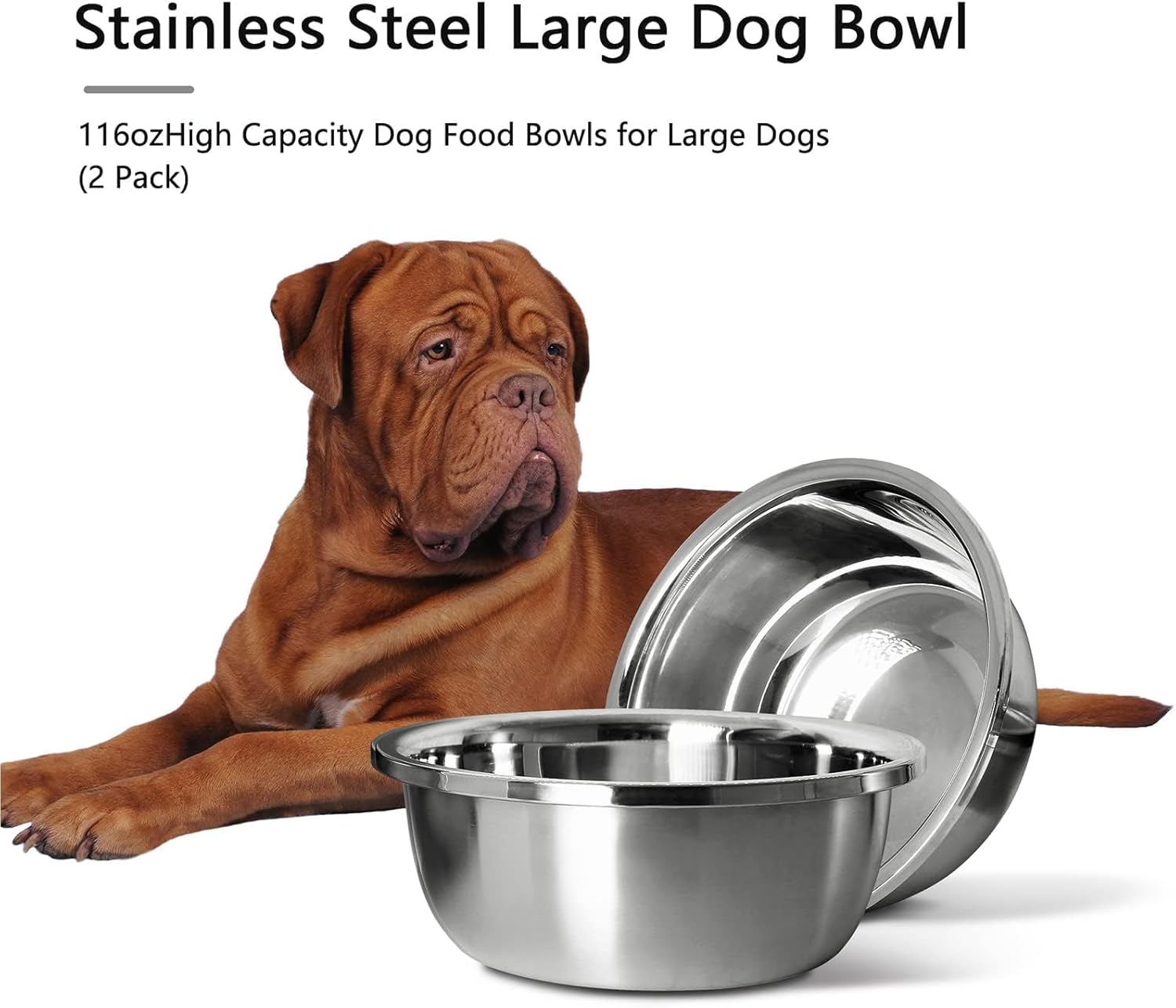 Stainless Steel Large Dog Bowl Set of 2, with 116 oz (15cup) High Capacity Metal Dog Food Bowls,Desirable Water and Food Bowls for Large, X-Large, and Giant Dogs,Heavy Duty, BPA-Free