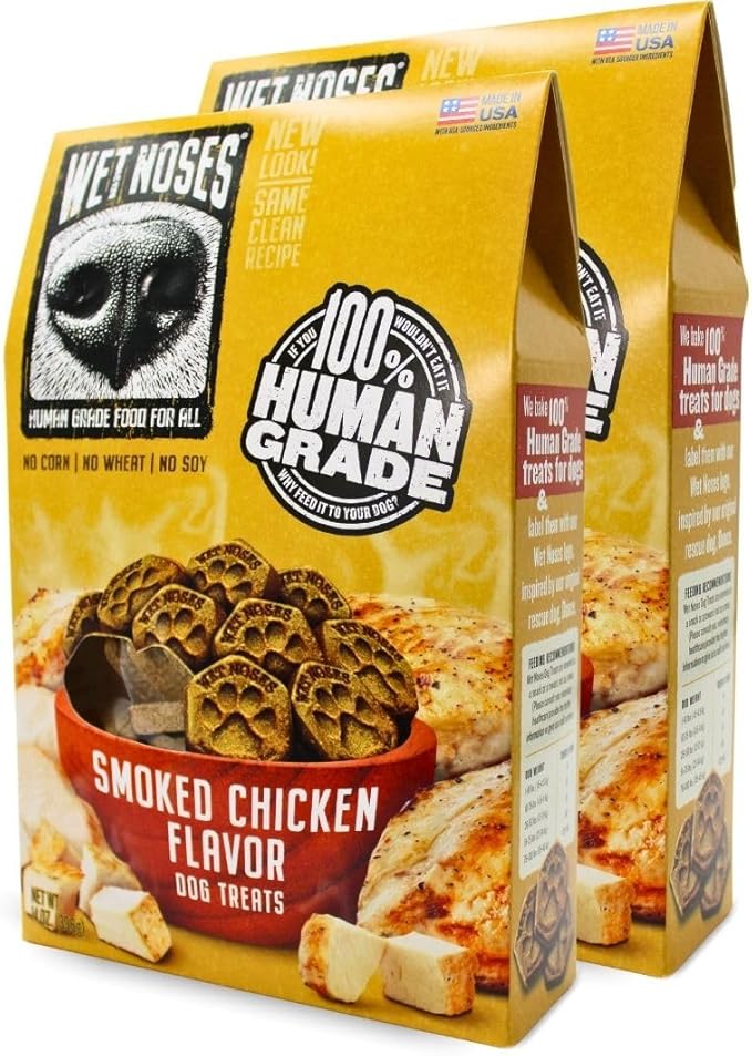 Wet Noses Organic Crunchy Dog Treats – for All Pet Sizes, Breeds – All-Natural Puppy Treat, Senior Dog Snack – 100% Human-Grade – Delicious Chews for Dogs - Meaty Smoked Chicken, 14 Oz (2 Pack)