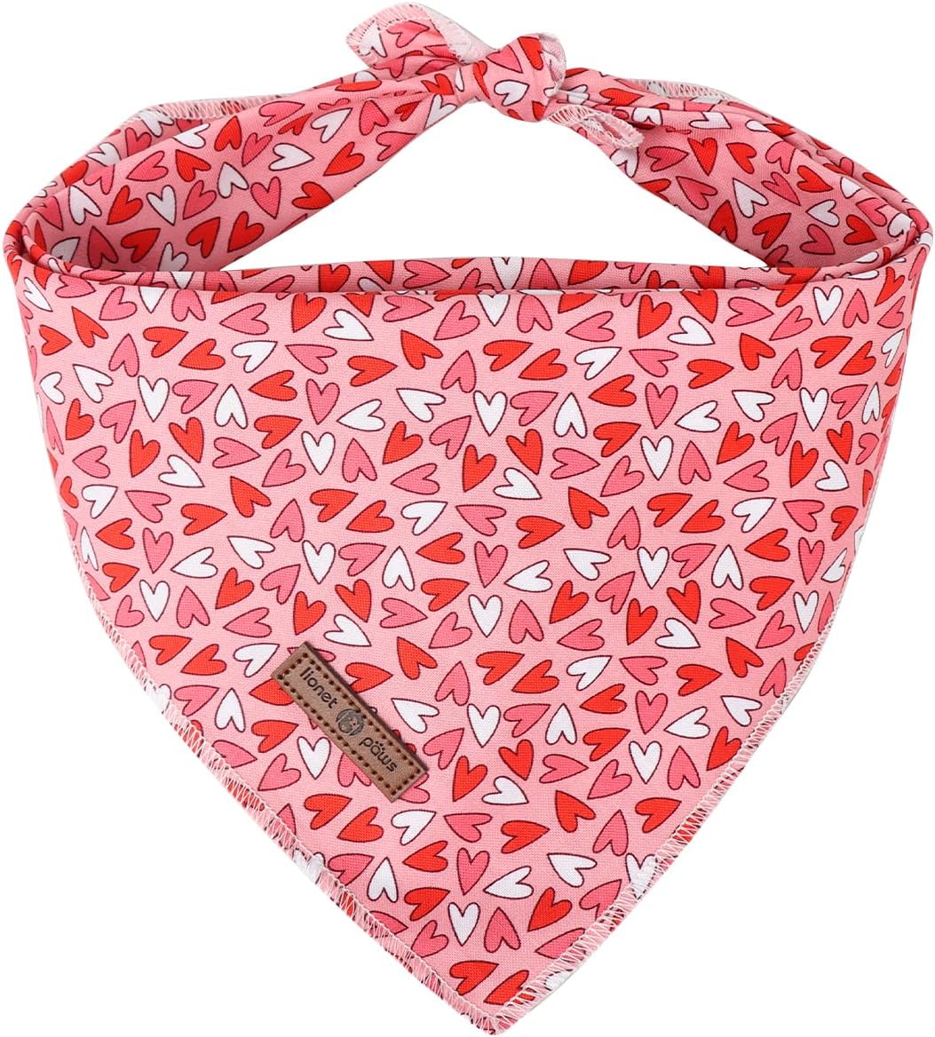 Lionet Paws Valentine Dog Bandana for Small Medium Dogs,Pink Hearts Kerchief Washable Dog Triangle Bibs Scarf for Girl or Boy Gift