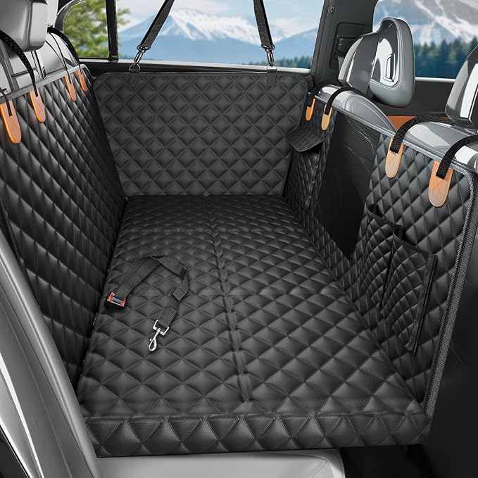 Ultra Thick Hard Bottom Dog Car Seat Cover for Back Seat, Waterproof Dog Hammock for Car with Mesh Window & Pocket, Pet Rear Seat Cover Protector Holds 400lbs for Car SUV