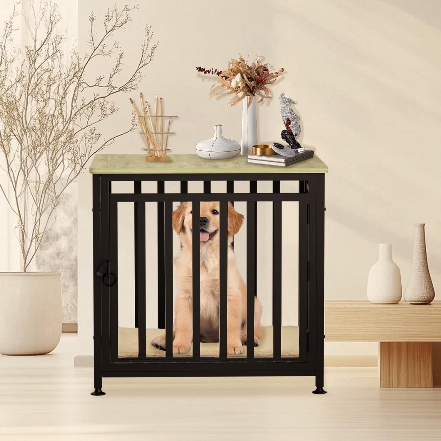 Heavy Duty Dog Crate Furniture, Dog Kennel Indoor, Anti-Chew Anti-Escape End Side Table Wooden Dog Crate for Small Dog（Fir Green）