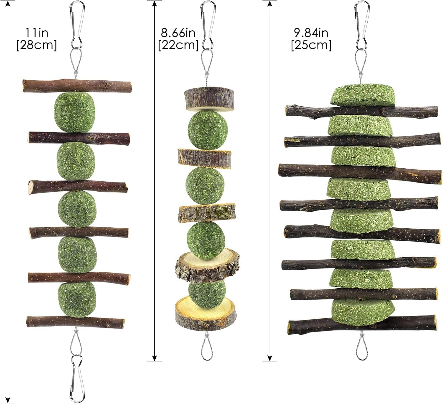 ERKOON Bunny Chew Toys, Rabbit Chew Toys for Teeth Grinding, Improve Dental Health, 100% Natural Apple Wood Timothy Grass Cake Treats for Rabbits Guinea Pigs Chinchillas Bunnies Hamsters (7 Pcs)