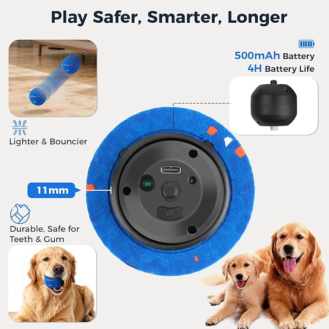 2 Pack Interactive Dog Balls - Auto Moving Bouncing Vibrating Washable Dog Toys for Large Medium Dogs, Type-C Rechargeable, Blue and Orange, Ripple Pattern