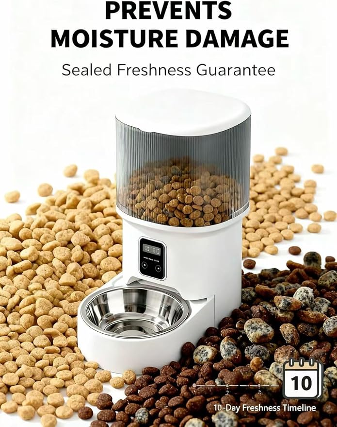 Intelligent Pet Automatic Feeder - Smart APP Remote Control, Food Freshness Preservation, Anti-Jam Design, Dual Power Supply (Plug-in & Battery), Easy to Clean for Uninterrupted Feeding When Away