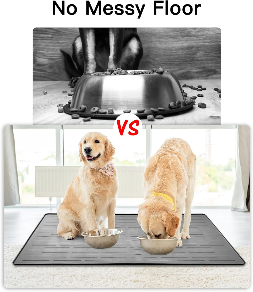 39.4"x29.5" Largest Pet Food Mat, Silicone Dog Mats for Food and Water, Nonslip Pet Feeding Mats for Floors,Dog Cat Bowl Mat with Raised Edges, Gray Green