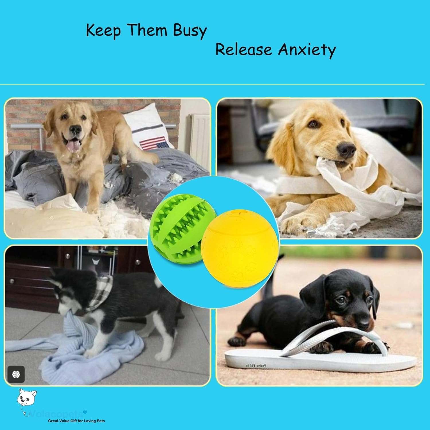 Dog Puzzle Toy, Treat and Dental Balls, Interactive Treat Dispensing Toy for Dogs, Durable Puppy Toys for Teething Small Dogs, Rubber Teeth Balls, Slow Feeder, 2-Pack (Medium Large)