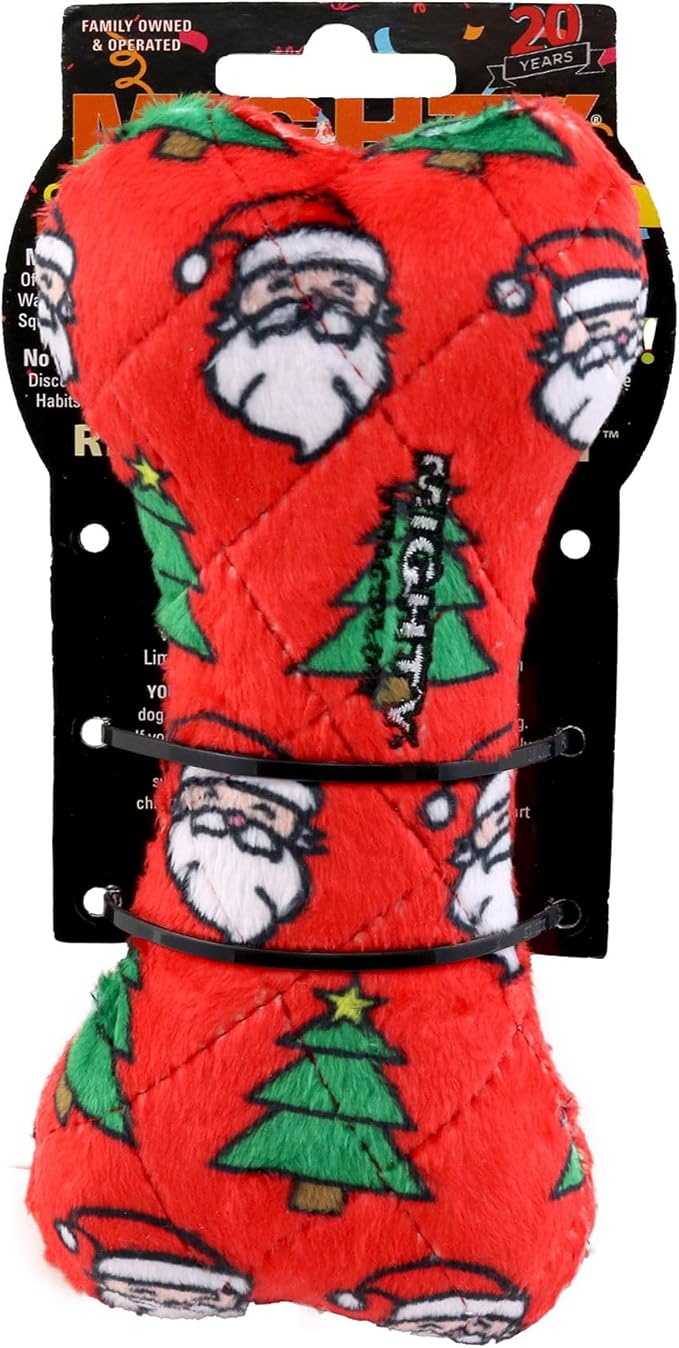 MIGHTY- NO Stuff Bone– Squeaky Plastic Core. 2-in-1 Toy. Made Durable, Strong & Tough. Interactive Play Dog Toy (Tug, Toss & Fetch). It Floats. (Christmas, Medium 2 Pack)