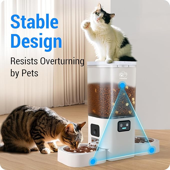 5G WiFi Automatic Cat Feeder with Two HD Camera: 7L Automatic Dog Feeder with Night Vision, Auto Cat Food Dispenser for Multiple Pet, Detachable for Easy Cleaning - 29 Cup