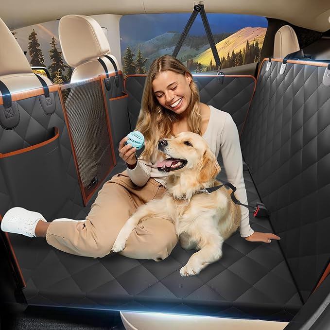Back Seat Extender for Dogs, Dog Car Seat Cover for Back Seat Supports 420lbs, Hard Bottom Backseat Extender for Dogs, Waterproof Dog Hammock for Car, SUV, Truck Orange
