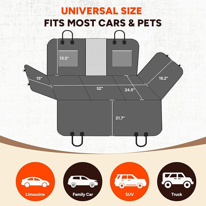 Heeyoo Dog Car Seat Cover for Back Seat, Hard Bottom Car Seat Cover Holds 500lbs, Scratch-Proof Backseat Extender for Dog, Waterproof Pet Hammock for Car, SUV