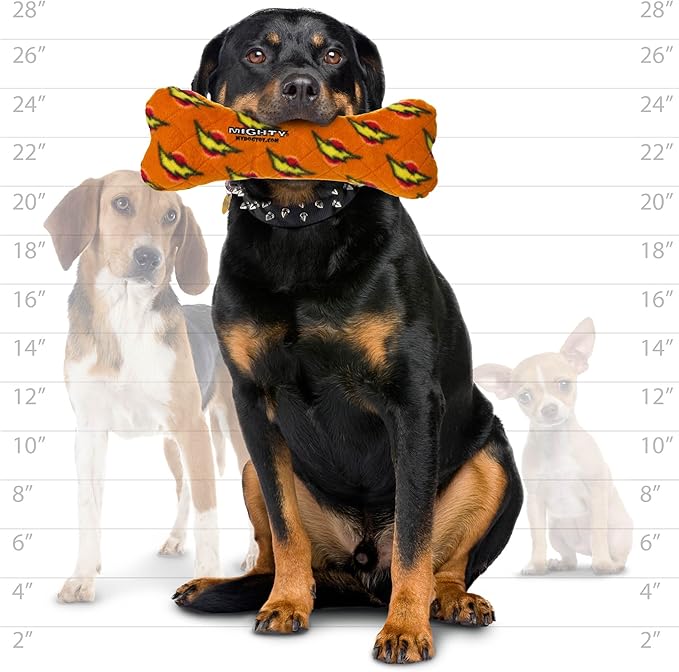MIGHTY- NO Stuff Bone– Squeaky Plastic Core. 2-in-1 Toy. Made Durable, Strong & Tough. Interactive Play Dog Toy (Tug, Toss & Fetch). It Floats. (Orange, Large 2 Pack)