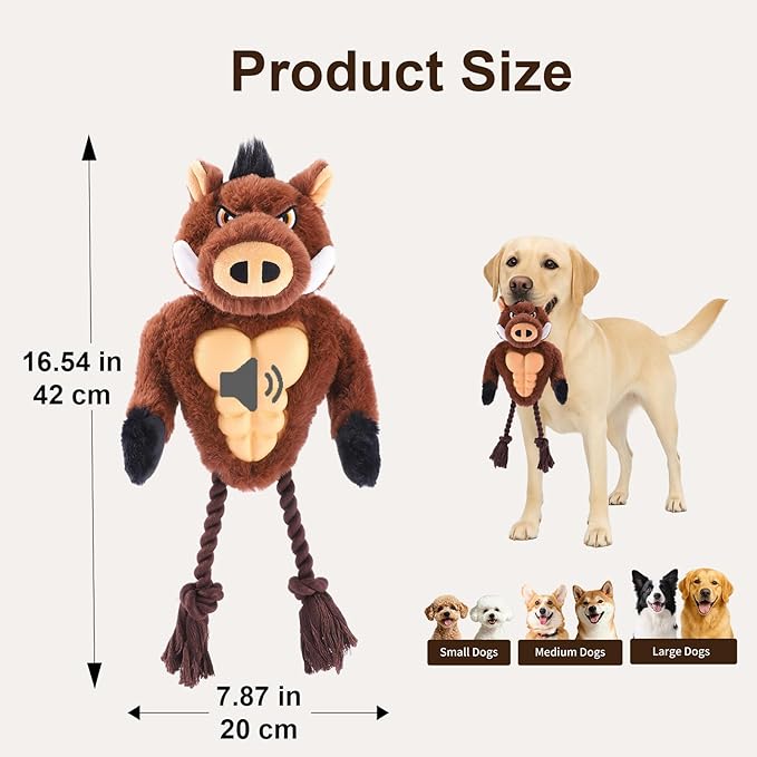 Extremely Durable Boar Chew Toy for Aggressive Chewers - Squeaky Rubber Chest & Rope Tug Legs for Large Breed Dogs