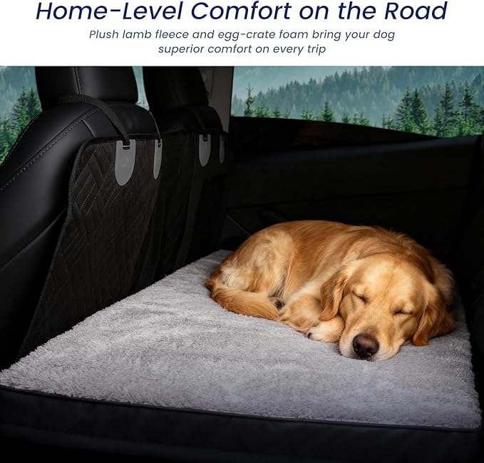 2.8" Thick Deluxe Plush Dog Bed for Car, Comfortable Back Seat Pet Bed, Washable & Anti-Slip Travel Pet Sleeping Mat, Fit for Backseat Extenders of Cars Trucks SUVs, 53" x 23”, Grey