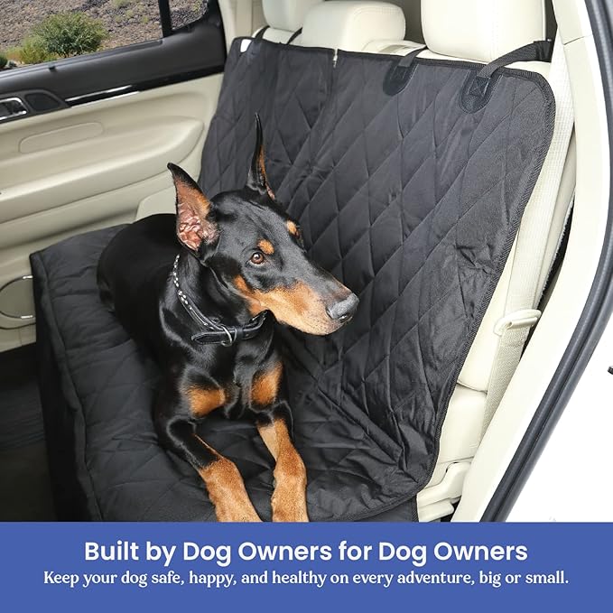 4Knines Dog Seat Cover for Back Seat, Heavy Duty Waterproof Rear Seat Protector for Large Trucks, SUVs, Cars -Fits 60/40 Split Bench with Middle Seat Belt, Non-Slip Backseat Cover (Extra Large, Black)