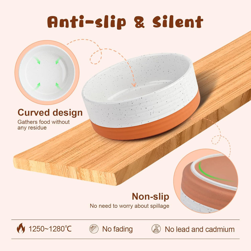 SPUNKYJUNKY Ceramic Elevated Dog Bowl Set with Acacia Wood Stand for Food and Water for Medium Dog (42.27 OZ, White and Reddish Brown)