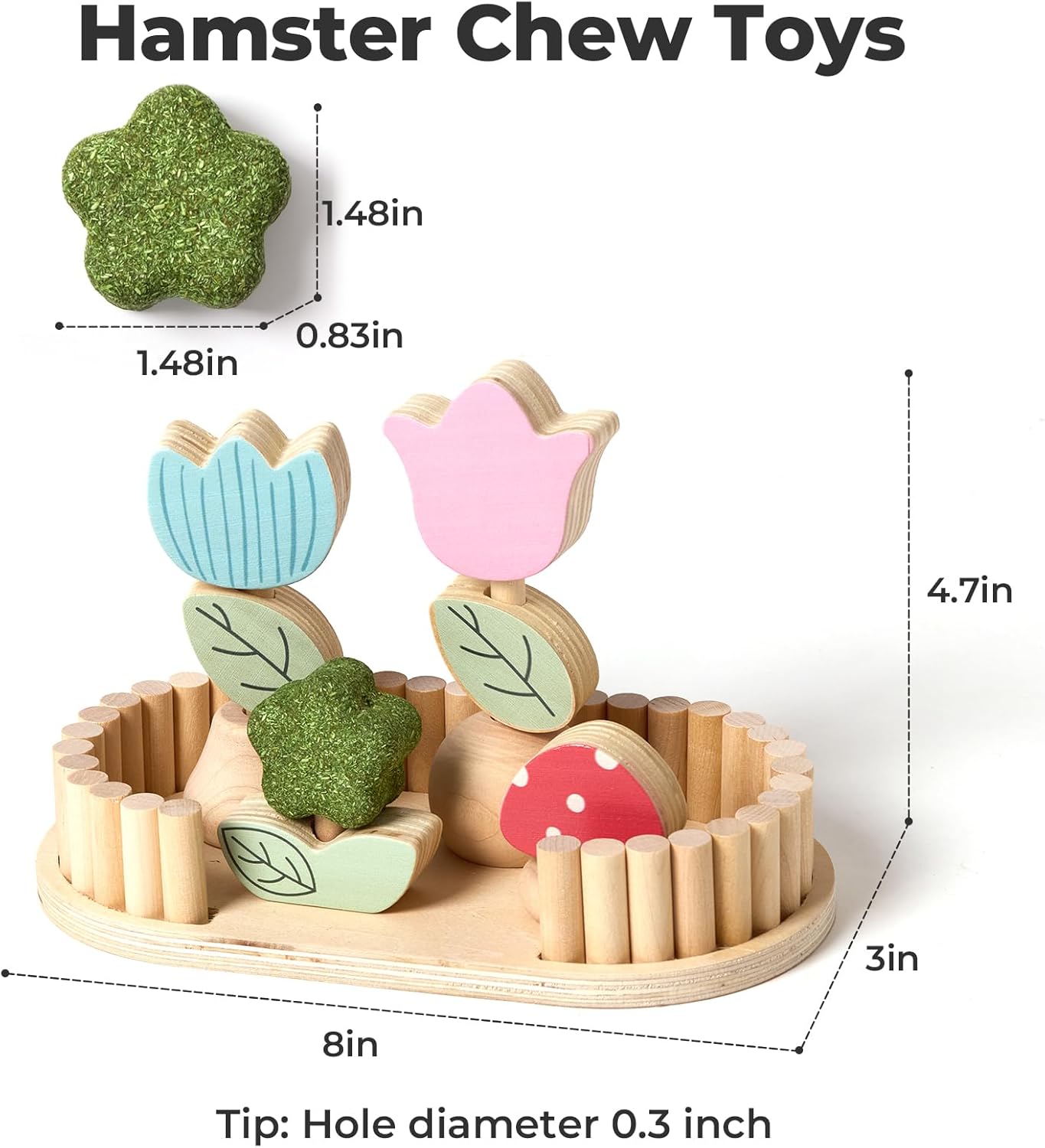 mini&moe Hamster Chew Toys for Teeth - Guinea Pig Chews Enrichment Toys Natural Edible Rabbit Chew Toy for Bunny, Rat, Chinchilla, Gerbils and Others Small Animal