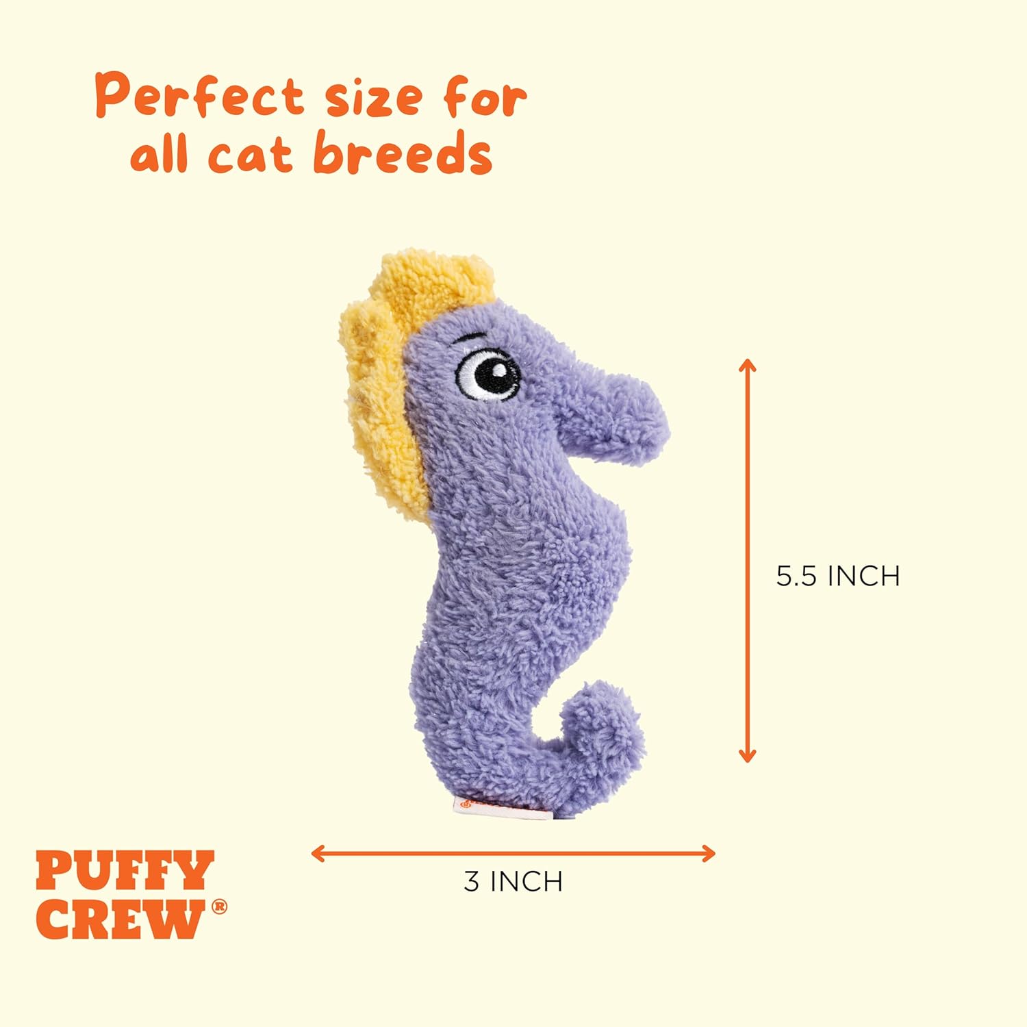 Interactive Catnip Cat Plush Toy, Ocean Theme, 5'', for All Breed Size Cats (Seahorse)