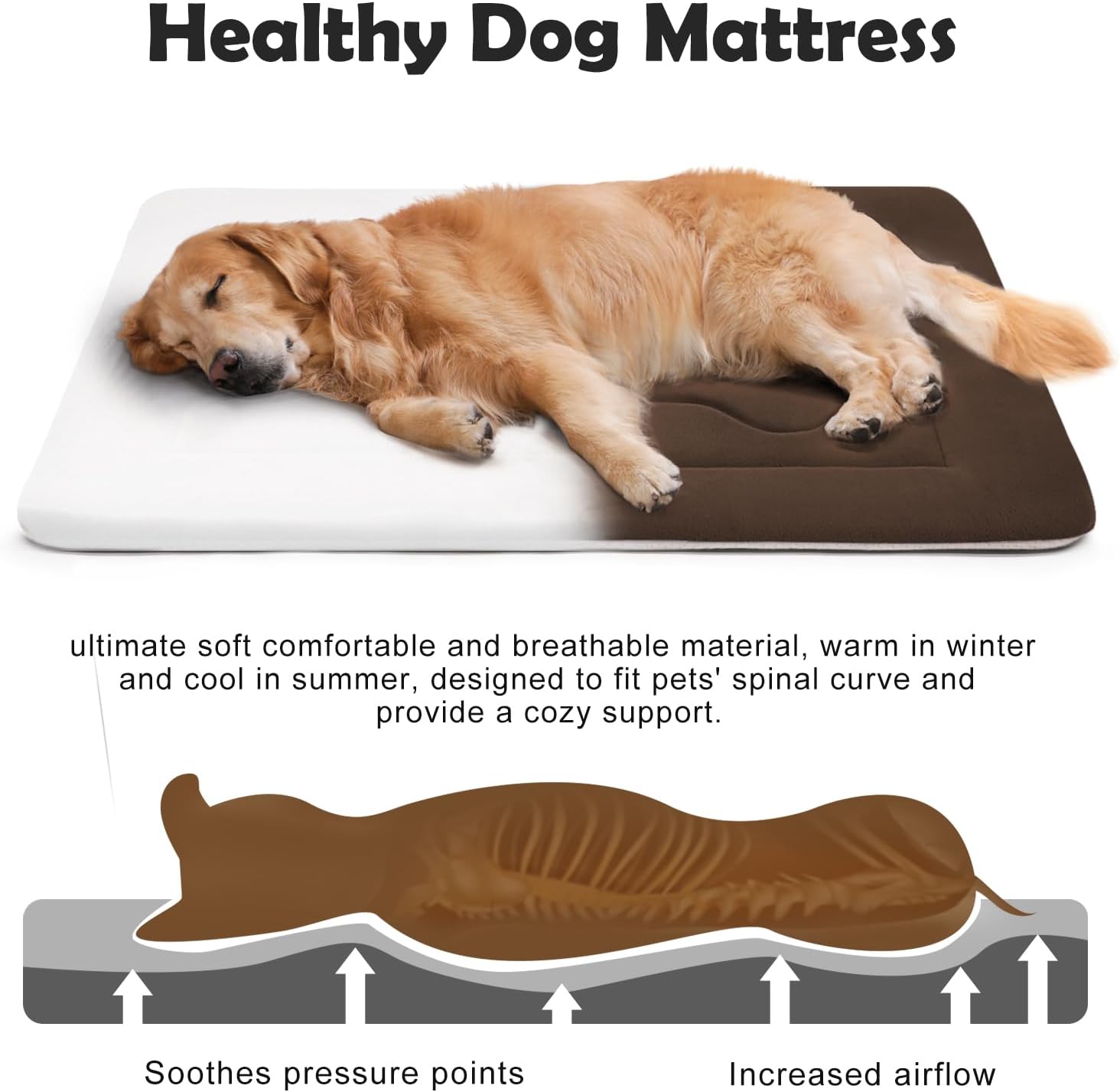 JoicyCo Large Dog Bed Soft Dog Crate Pad Mat, 42 in Non-Slip Bottom Washable Dog Sleeping Mattress Pet Beds Cat Bed Kennel Pad, Dark Brown