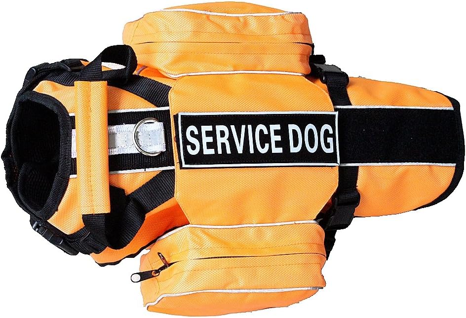 Serijoars Dog Vest Harnesses with Saddlebag Backpack for Camping & Travel - Reflective Hound Hiking Backpack Saddle Bag - Lightweight Vest Harness for Medium & Large Dogs (Orange, M)