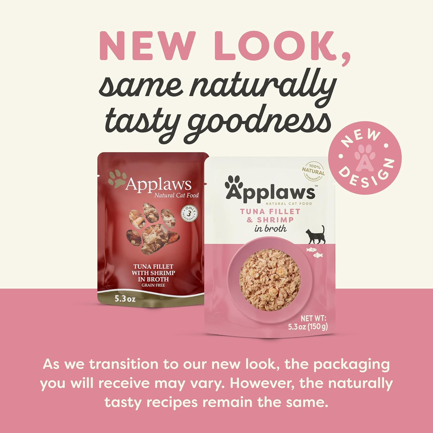Applaws Natural Wet Cat Food in Broth, Limited Ingredient Wet Cat Food Pouches, No Additives, Made with Natural Ingredients, Tuna Fillet with Shrimp in Broth (12 x 5.3oz Pouches)