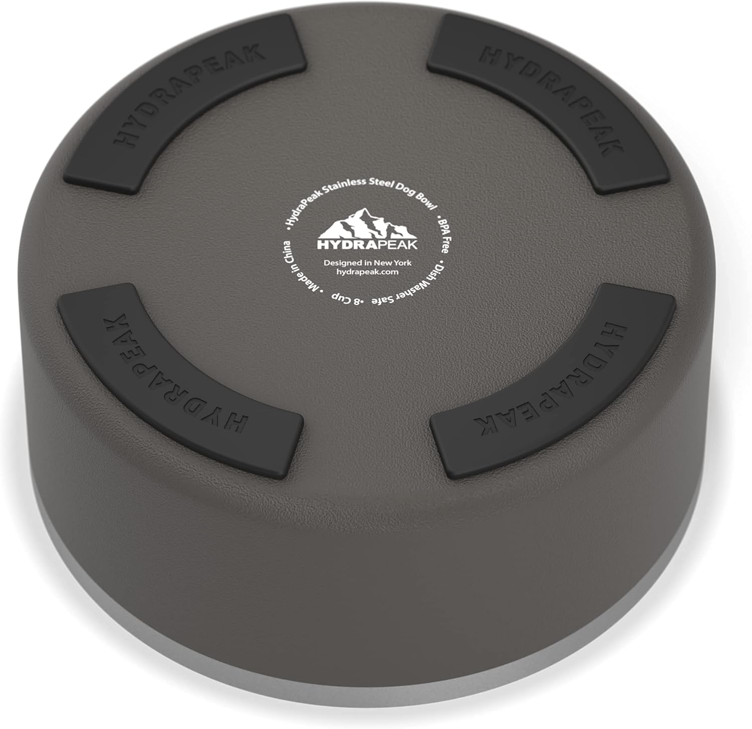 Hydrapeak Dog Bowl; Non Slip Stainless Steel; Water and Food Dish; Large Sized and Small Dogs; 32oz 64oz; Multiple Sizes | 8 Cup | Graphite