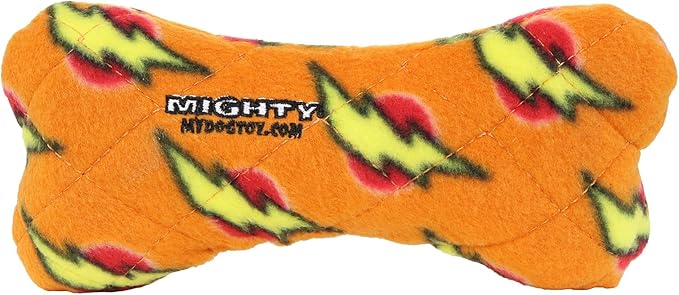 MIGHTY- NO Stuff Bone– Squeaky Plastic Core. 2-in-1 Toy. Made Durable, Strong & Tough. Interactive Play Dog Toy (Tug, Toss & Fetch). It Floats. (Orange, Medium 2 Pack)