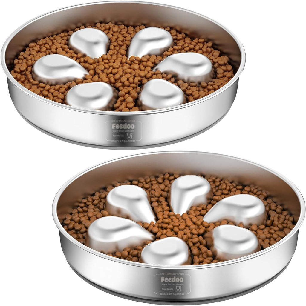 2Pcs Slow Feeder Dog Bowls 3Cups Large Capacity, 304 Stainless Steel Dog Bowl, Metal Food Bowl with Non-Slip Base, Food-Grade