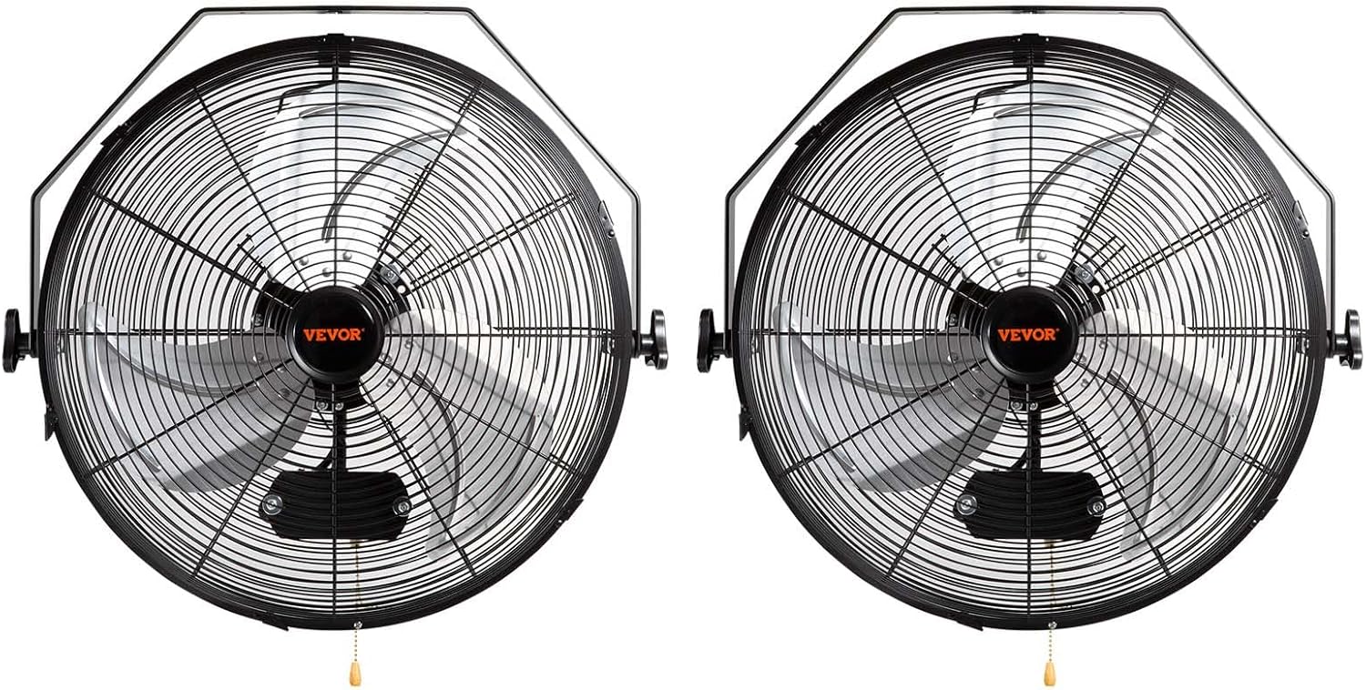 VEVOR 18 Inch Industrial Wall Mount Fan 2PCS, High Velocity 4000 CFM with 3-Speed Manual Control & 360° Tilt Adjustment, for Indoor Use, Warehouse, Workshop, Basement, and Commercial Spaces