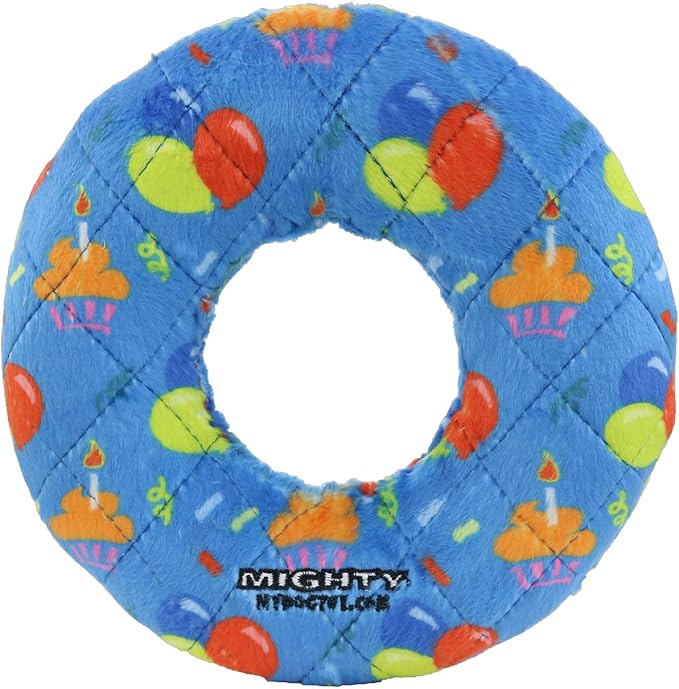 MIGHTY- NO Stuff Ring - Squeaky Plastic Core. 2-in-1 Toy. Made Durable, Strong & Tough. Interactive Play (Tug, Toss & Fetch). It Floats (Celebration, Medium 2 Pack)