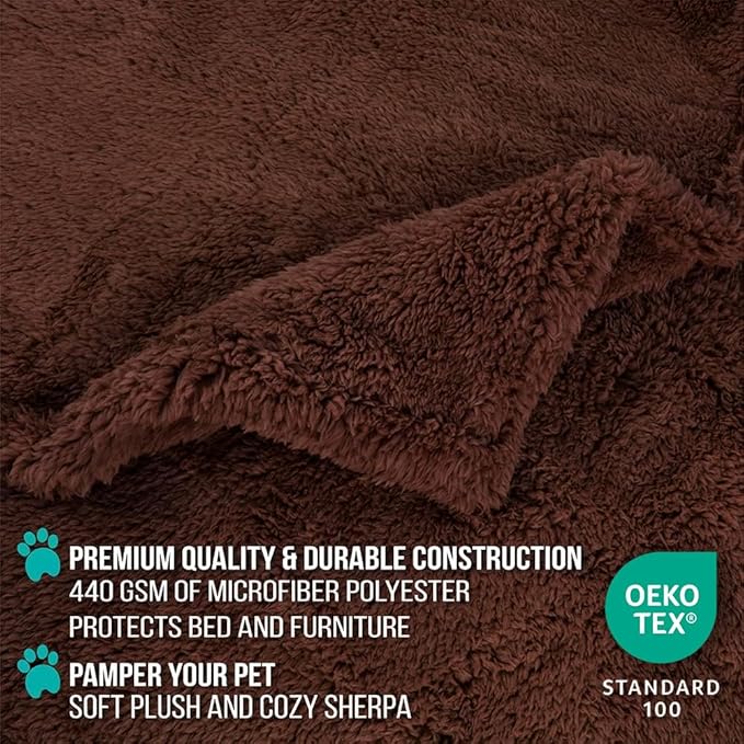 PetAmi Fluffy Waterproof Dog Blanket for Small Medium Dogs, Soft Warm Pet Sherpa Throw Pee Proof Couch Cover, Reversible Cat Puppy Bed Blanket Sofa Protector, Plush Washable Pad (Brown, 24x32)
