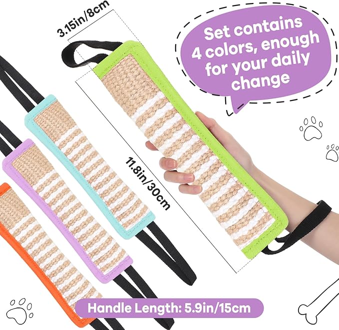 Kacctyen 4 Pcs Christmas Dog Tug Toys, Jute Pillow Pull Toy with 2 Strong Handles Tug of War Interactive Play Puppy Training Equipment for Medium to Large Dogs, 4 Colors(Pastel)