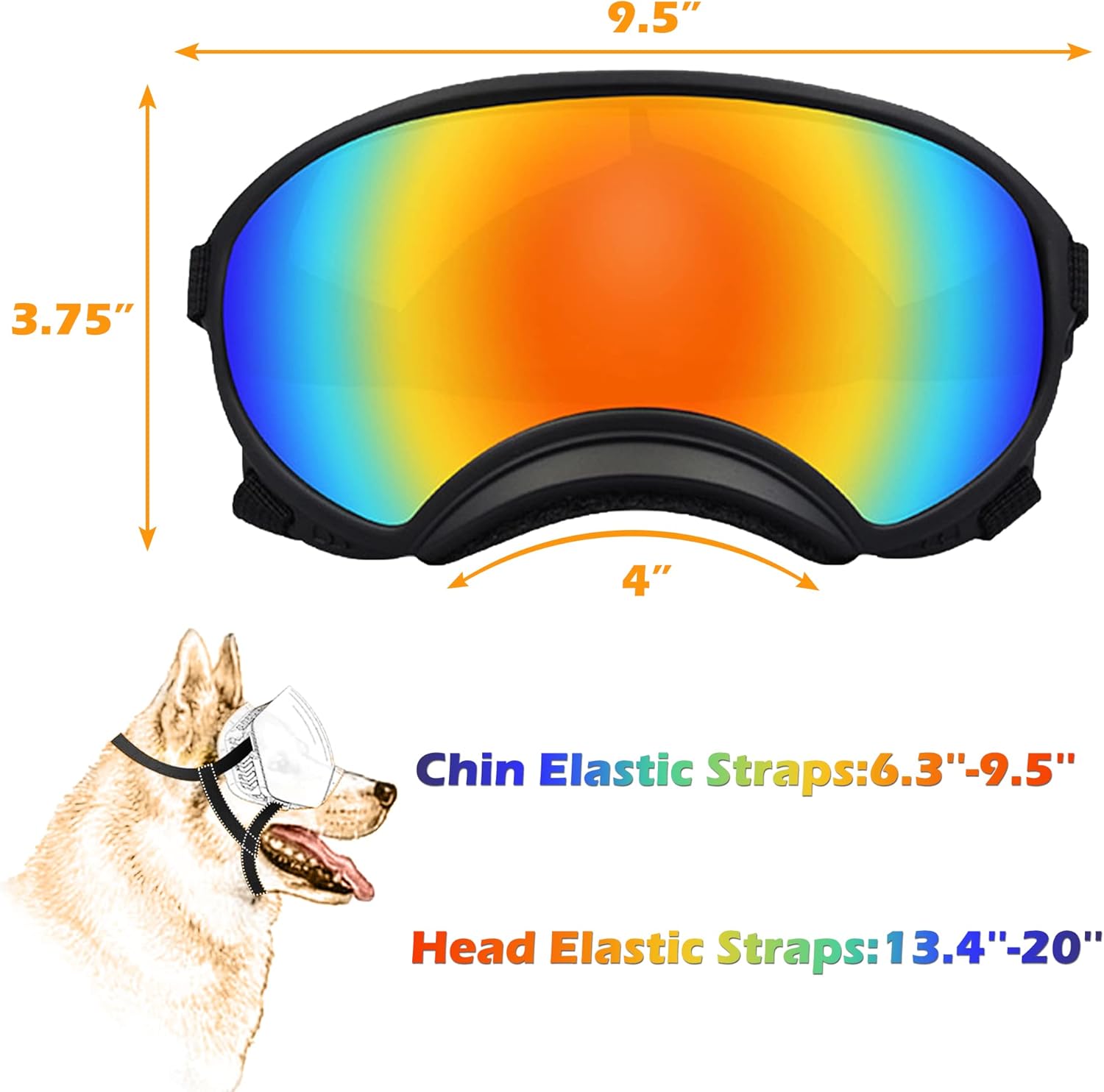 Large Dog Sunglasses with Adjustable Strap UV Protection, Winproof, Suitable for Medium-Large Dogs