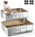 2 Pack Cat Pan Giant 28" Extra Large Stainless Steel Cat Litter Pan Metal Cat Litterbox for Big Cats and Multiple Cats, Anti-Leakage, Easy Cleaning