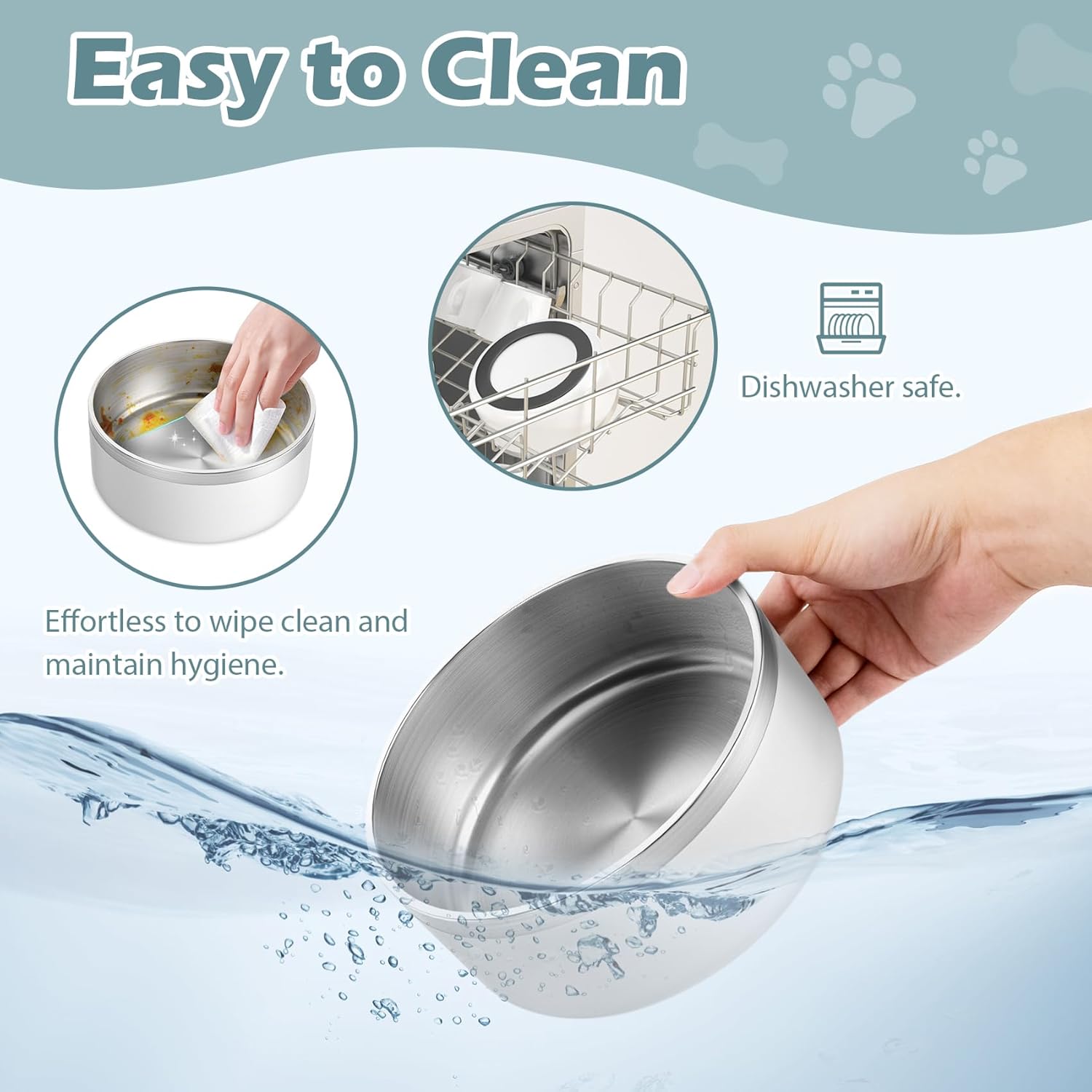 LIANLAI Dog Water Bowl, Rust-Resistant Stainless Steel Dog Bowls, Non-Slip Pet Dishes for Medium Puppys, Double-Walled Puppy Bowls (White，40 oz)