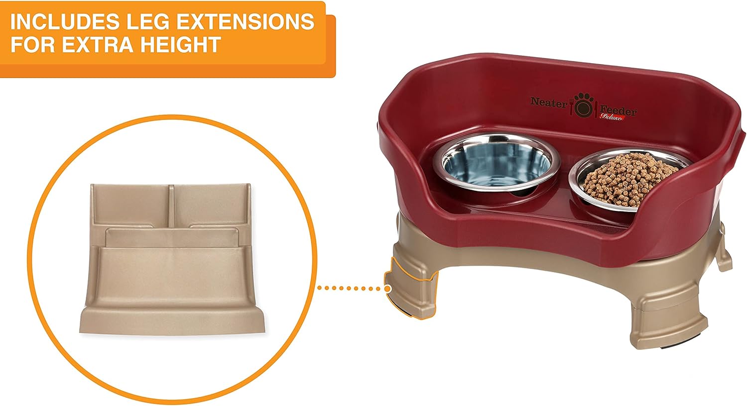 Neater Feeder Deluxe Mess Proof Dog Bowls Elevated for Small Breeds – Made in USA – No Spill Raised Dog Food Bowl Stand w/Leg Extensions – Stainless Steel Dog Food and Water Bowl Set – Red