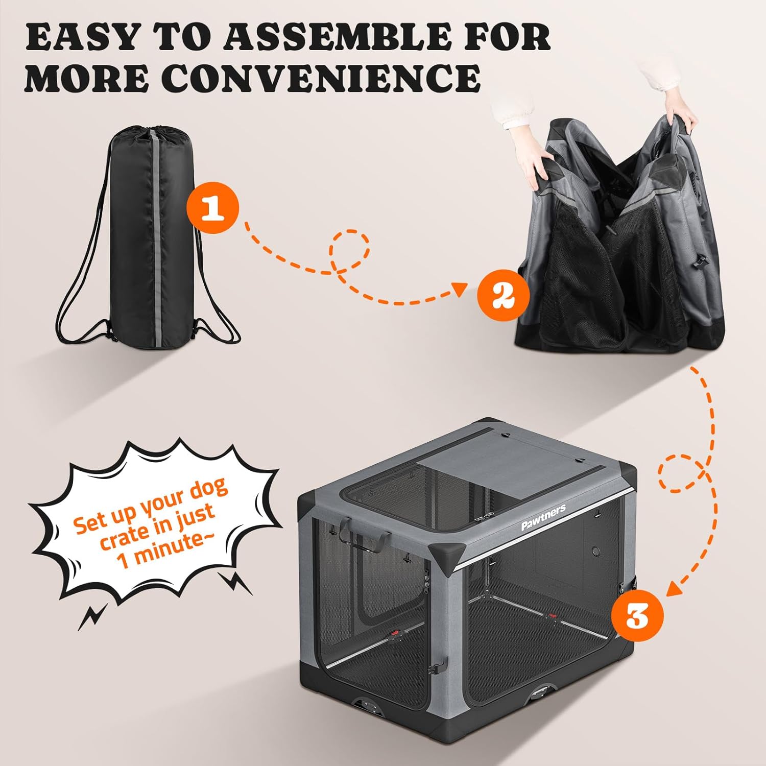 Collapsible Dog Crate: 42 Inch Foldable Soft Sided Dog Crate for Extra Large Dogs, Portable Dog Travel Kennel with Soft Mat for Indoors & Outdoors, Grey (42" L x 31" W x 31" H)