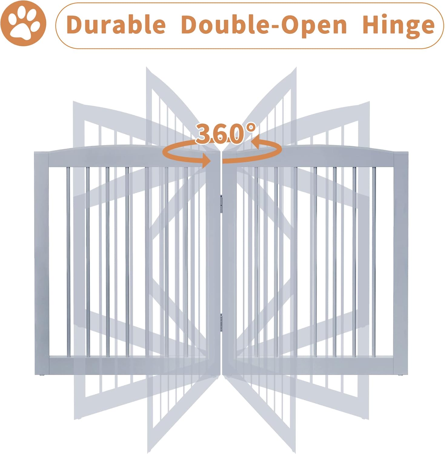 Freestanding Pet Gate - Foldable Wooden Dog Gate for House, Indoor, 80 Inch Wide, 4 Panels 24", Grey