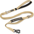 Heavy Duty Tactical Bungee Dog Leash, 4-6FT Shock Absorbing Tactical Leash with 2 Padded Handles, Metal Carabiner Clip,Car Seatbelt, Reflective Dog Leashes for Medium Large Dogs (Brown)