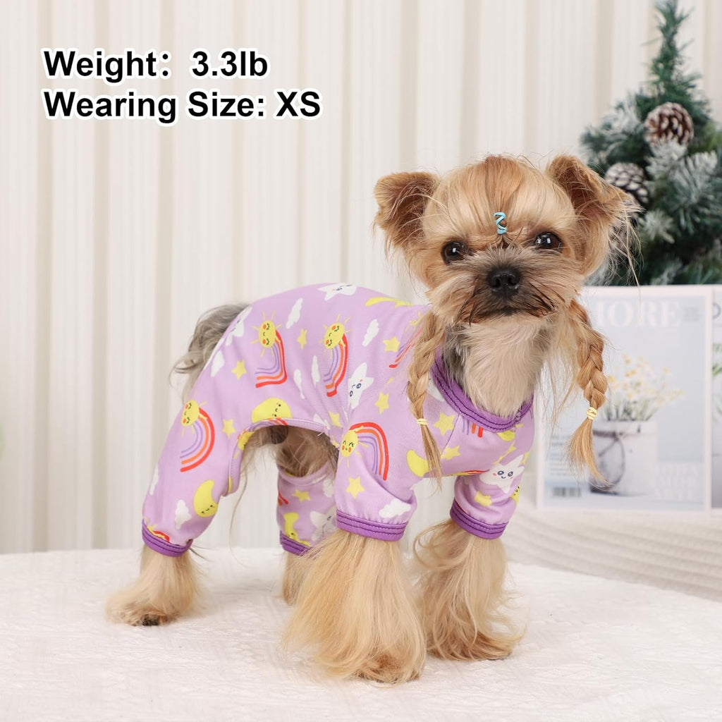 Dog Pajamas Pjs Dog Clothes for Small Dogs Girl - Boy - Small Size Dogs, Soft Stretchy Puppy Clothes Doggie Onesies Cat Pet Jammies Outfit for Chihuahua, Yorkie, Star Purple, S