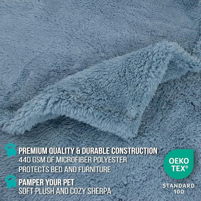 PetAmi Fluffy Waterproof Dog Blanket for Small Medium Dogs, Soft Warm Pet Sherpa Throw Pee Proof Couch Cover, Reversible Cat Puppy Bed Blanket Sofa Protector, Plush Washable Pad (Dusty Blue, 24x32)