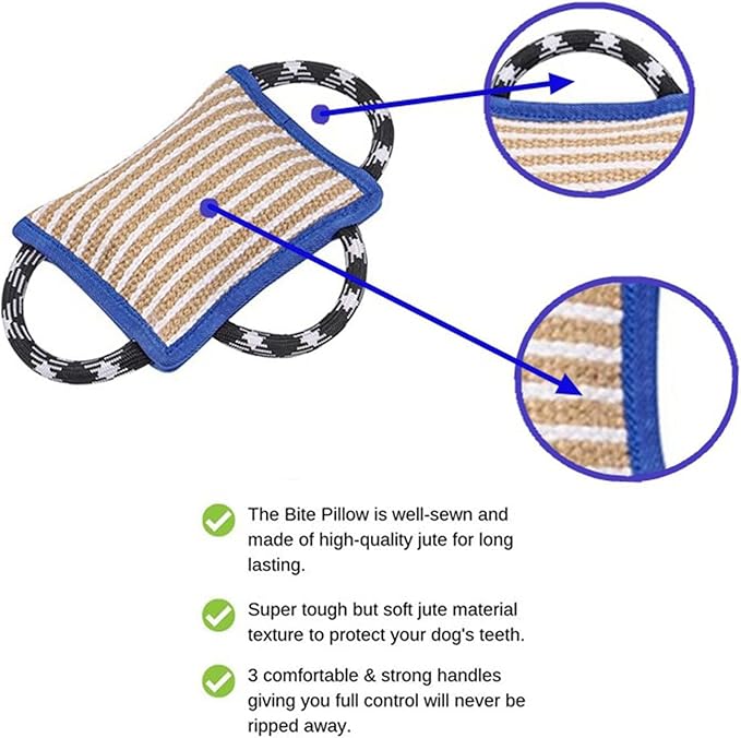 Dog Bite Pillow, Tug War Dog Toy Dog Biting Pad, Jute Tear Resist Interactive Play Dog Bite Tug Toy for Small Medium Large Dogs (Blue)